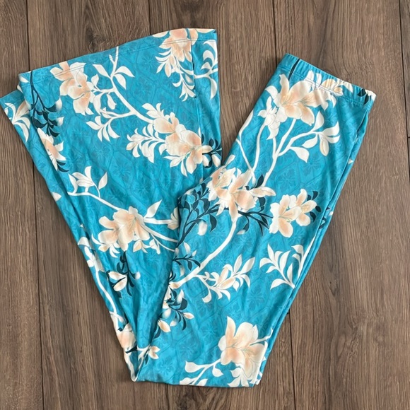 Free People Novella Royale The Janis Bell Bottoms Floral Print Turquoise Ivory M - Picture 7 of 7